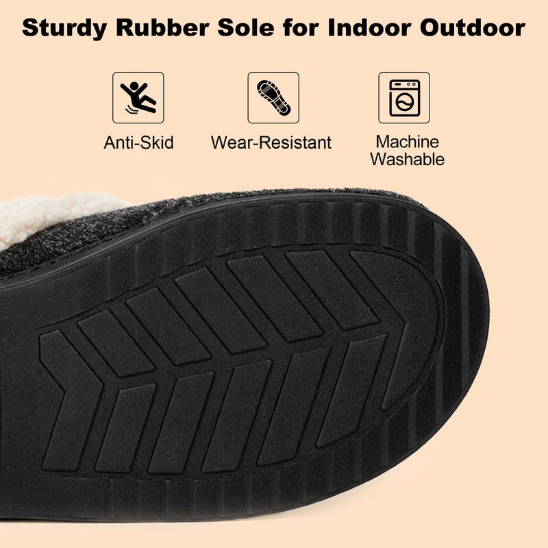 LongBay Womens Felt Sherpa Bedroom Slippers Warm Cozy Wool-Like Moccasin Slippers for Indoor Outdoor Winter Memory Foam House Shoes Slip-On with Fuzzy Plush Lining Black,7-8 - Image 5